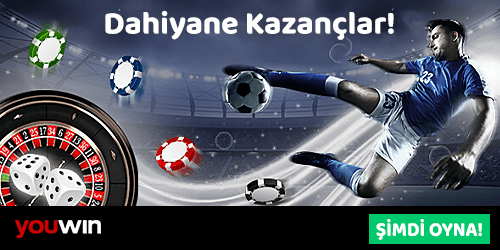 stadyum arka planlı, futbolcu, futbol topu ve casino elementleri yer alan banner